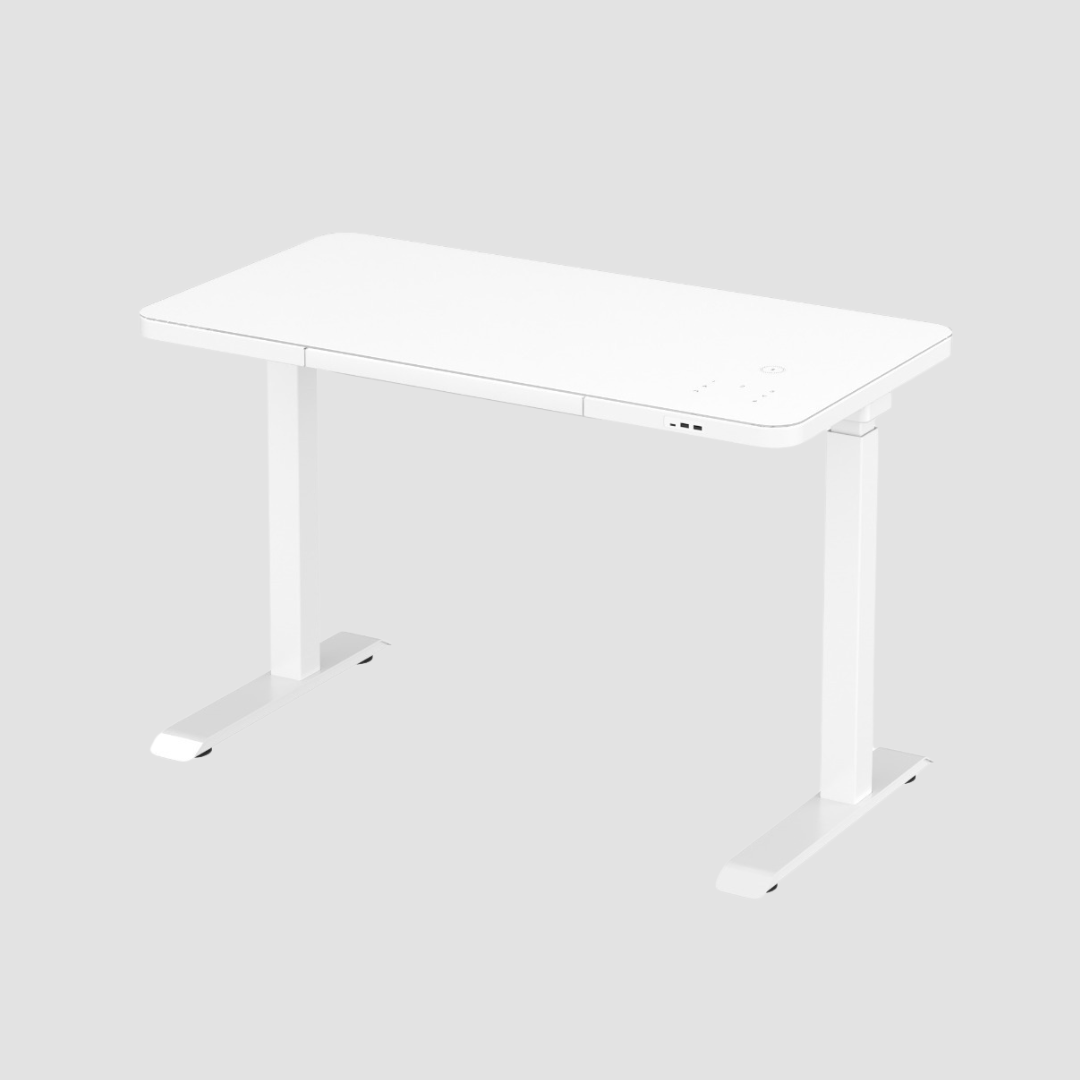 White rectangular table on a light gray background