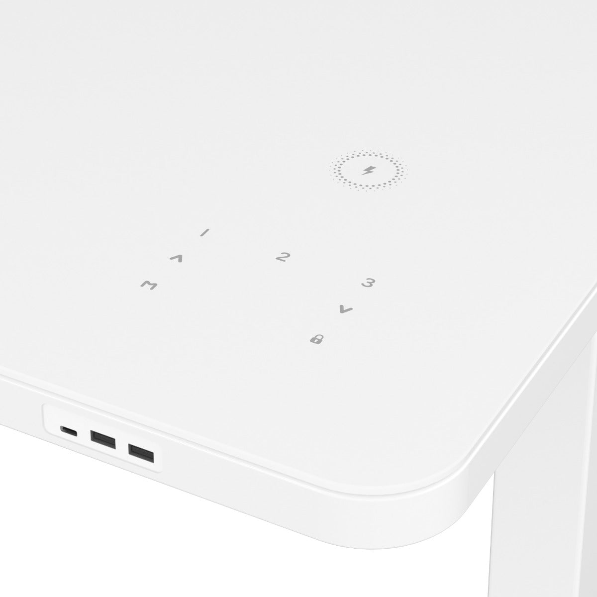Close-up of a white electronic device with control buttons on a light gray background
