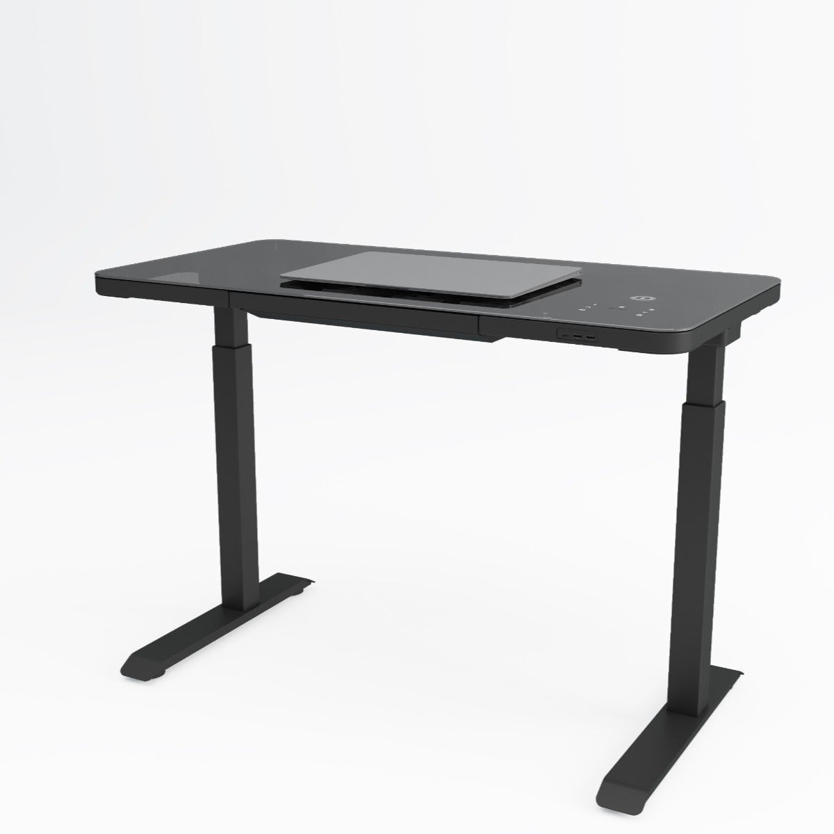 Black adjustable desk on a white background