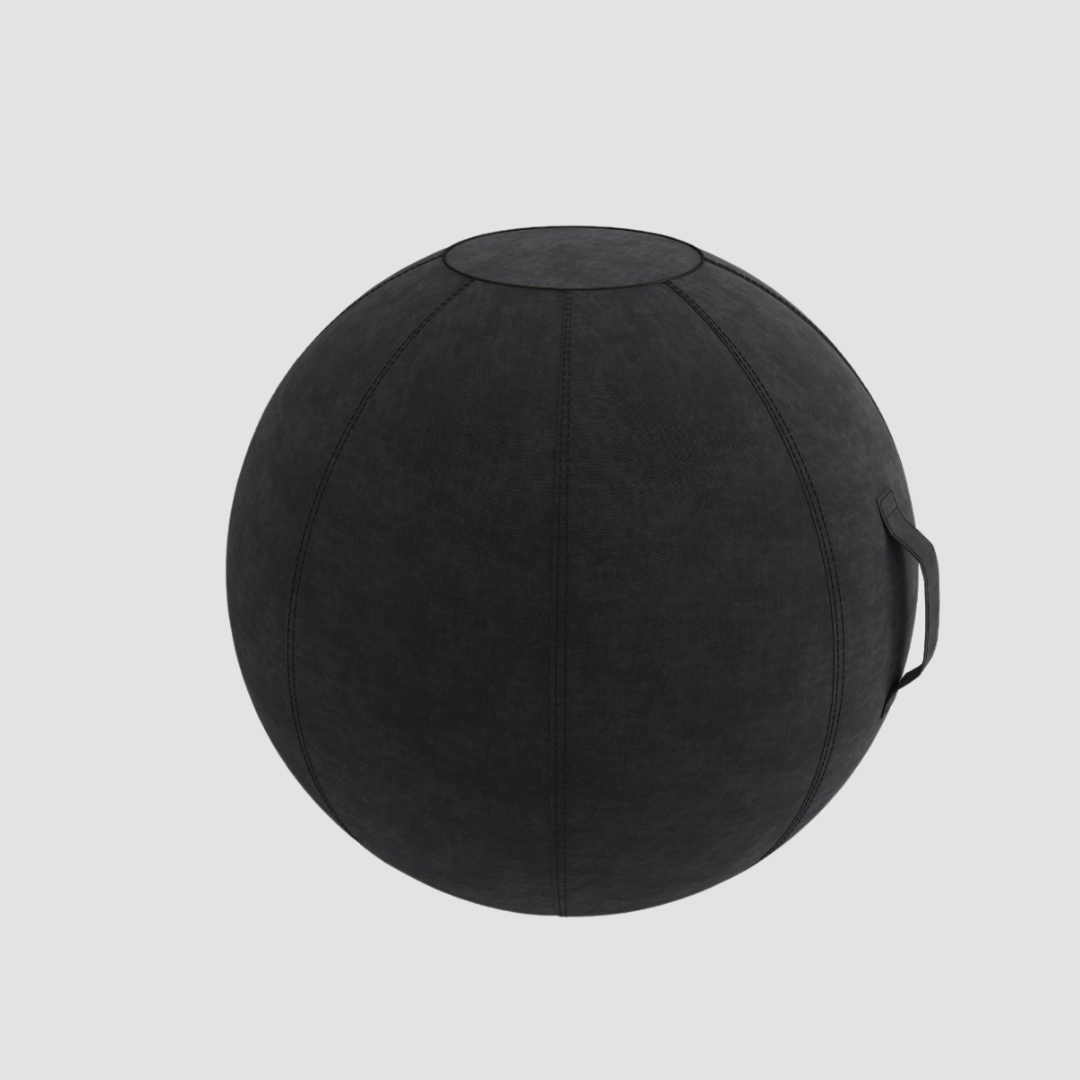 Black exercise ball on a light gray background