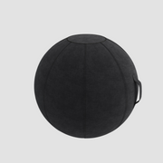 Black exercise ball on a light gray background