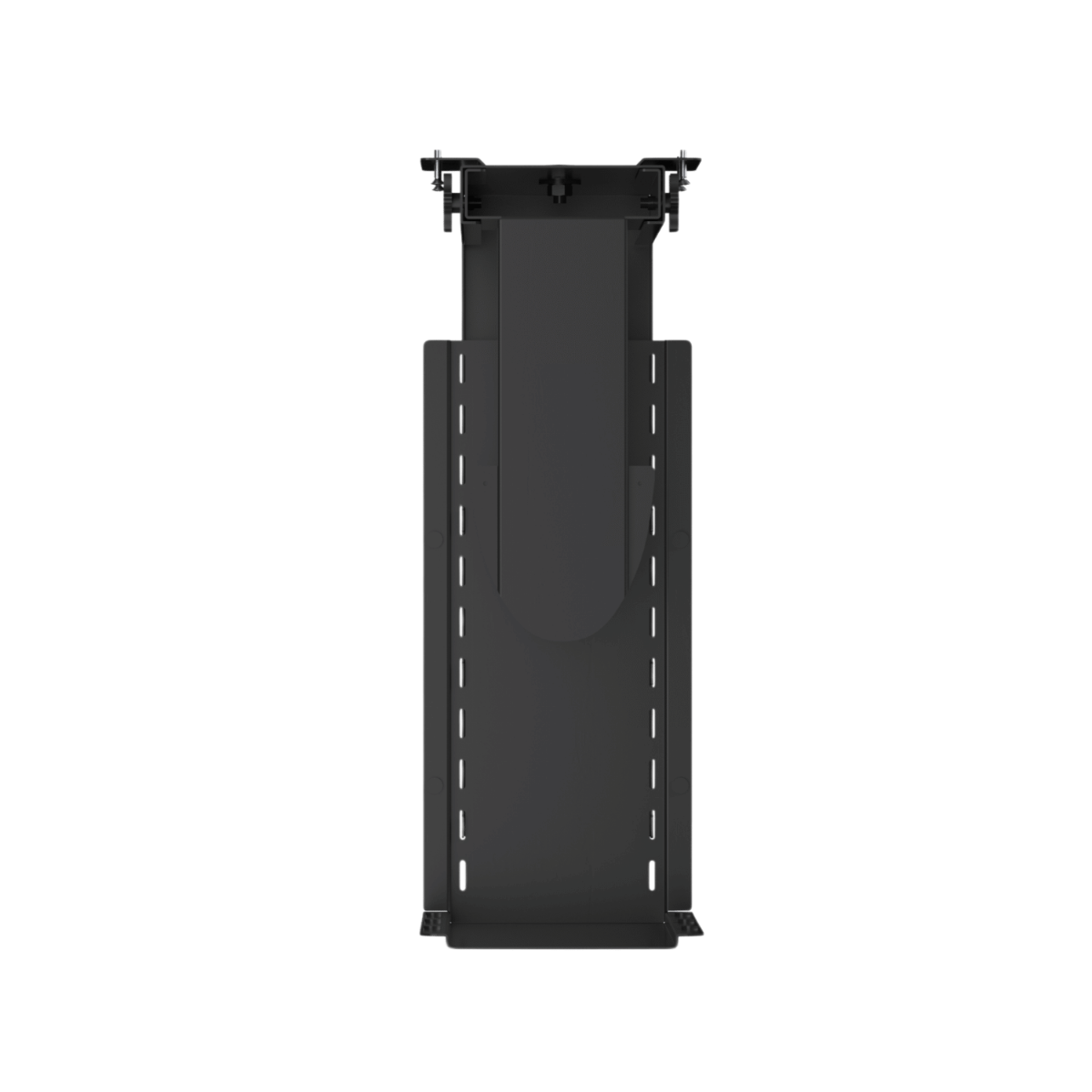 Black metal wall mount bracket on a white background